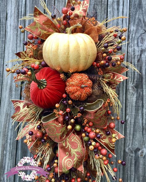 Fall pumpkin and Berry Wreath, Fall Pumpkin Wreath, Autumn Wreath, Fall ...