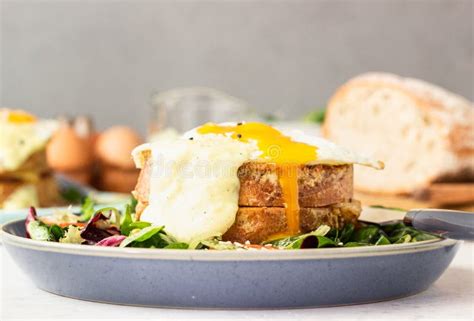 Croque Madame - Hot French Sandwich with Ham, Melted Emmental Cheese, Fried Egg and Bechamel ...