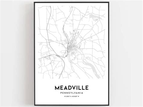 Meadville Map Print Meadville Map Poster Wall Art Pa City | Etsy