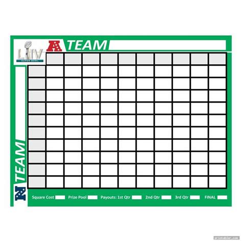 cool super bowl football squares printable - printabler.com | Football ...