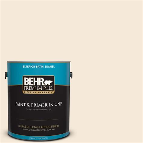 BEHR Premium Plus 1 gal. #70 Linen White Satin Enamel Exterior Paint ...