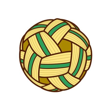 a ball of yarn with green and yellow stripes on white background stock ...