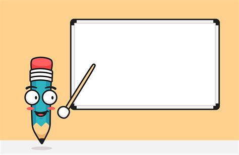 Pencil Character point the whiteboard with stick teaching presenting ...