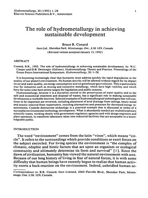 The Role of Hydrometallurgy in Achieving Sustainable Development | PDF ...