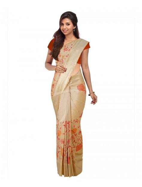 Jute Silk Sandal Colour Saree with Golden Zari Design Borders | Saree ...