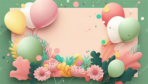 Premium Photo | A pink and green floral background with balloons and flowers.