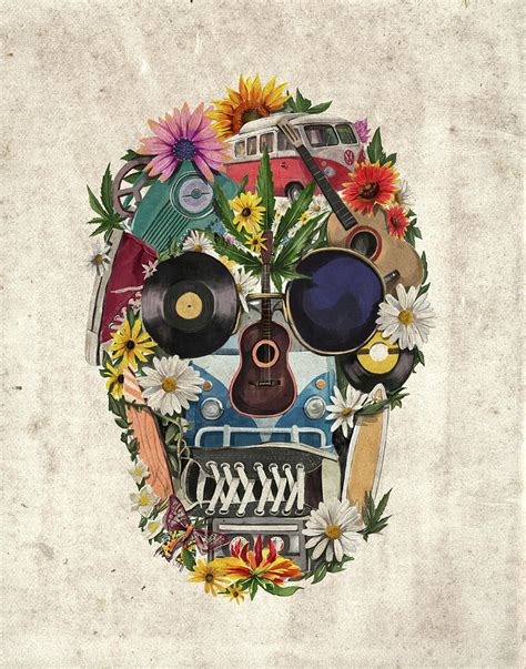 Retro Hippie Skull Painting by Bekim M - Fine Art America