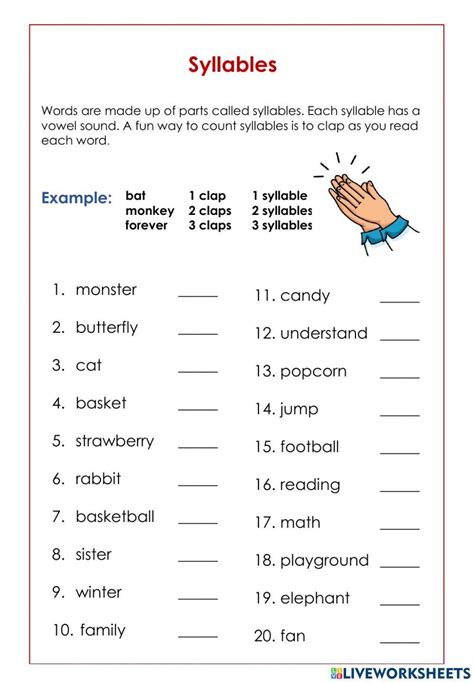 Syllables online worksheet for Grade 2 | Live Worksheets - Worksheets Library