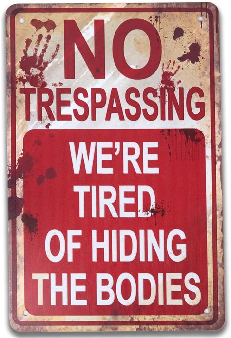 GEGEWOO Halloween Signs, No Trespassing, Funny Metal Tin Sign for ...