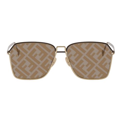 Fendi Gold Rectangular Logo Sunglasses Fendi