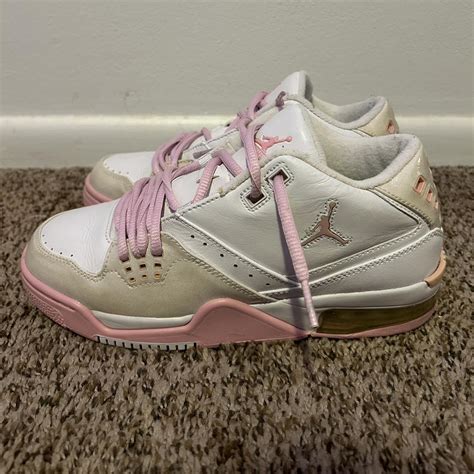 pink and white jordan 4s kids 5.5 - Depop