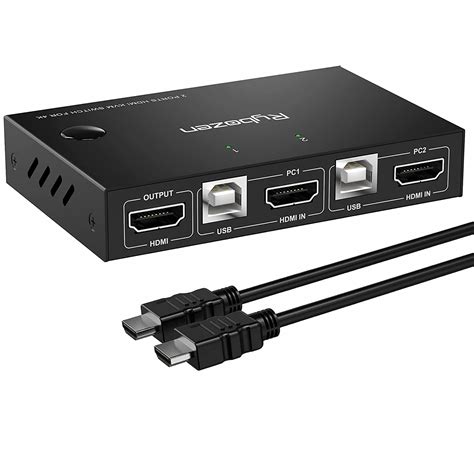 KVM Switch HDMI 2 Port Box, Rybozen USB and HDMI Switch for 2 Computers Share Keyboard Mouse and ...