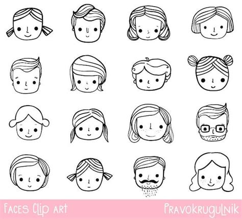 Hand Drawn Faces Clip Art Doodle Outline Face Clipart Black | Etsy ...