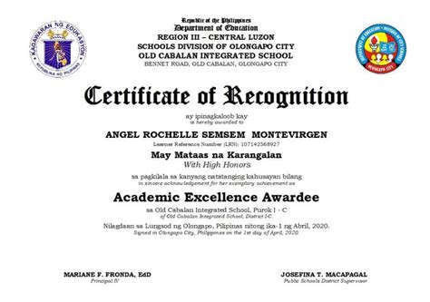 DepEd Certificate Of Recognition Template