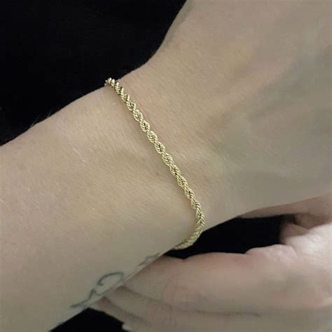 14K Real Solid Yellow Gold Rope Chain Bracelet for Women – 2.5mm