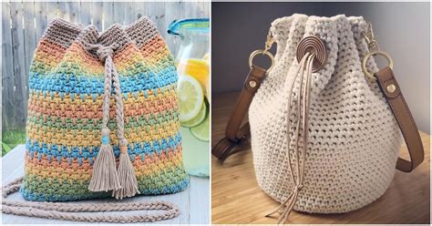 Drawstring Bucket Bag Free Crochet Patterns - Your Crochet