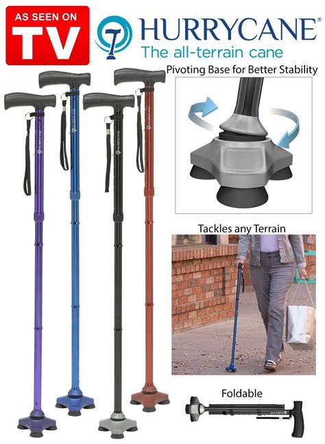 HurryCane Freedom All-Terrain Pivoting Base Folding Walking Cane 4 ...