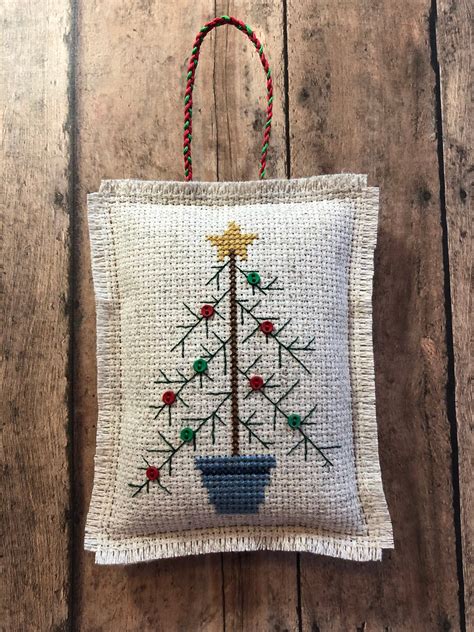 Cross Stitch Button Tree Ornament Crafty Christmas - Etsy | Cross stitch christmas ornaments ...