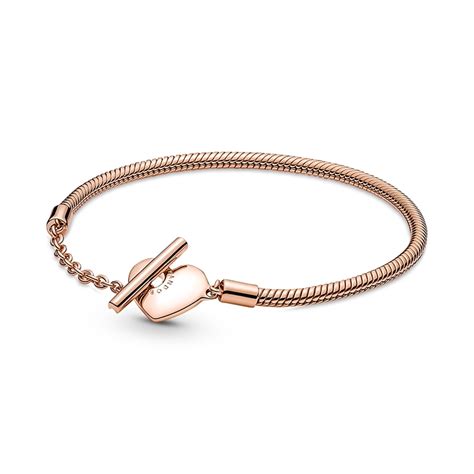 Pandora 14k Rose Gold-Plated Moments Heart T-Bar Snake Chain Bracelet 589285C00 - Pandora ...