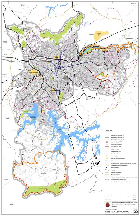 São Paulo City Street & Road Network Map, Brazil