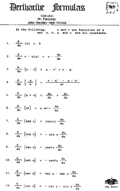 List of Derivative Formulas | Calculus, Mathematics humor, Math