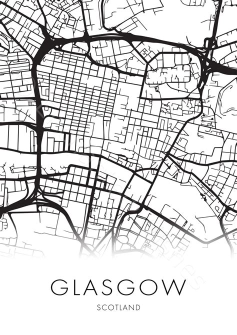 Large Glasgow City Map Print - Wall Art Printable Prints