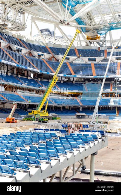 Santiago Bernabeu. Interior of the Santiago Bernabéu stadium in full works and renovation of the ...