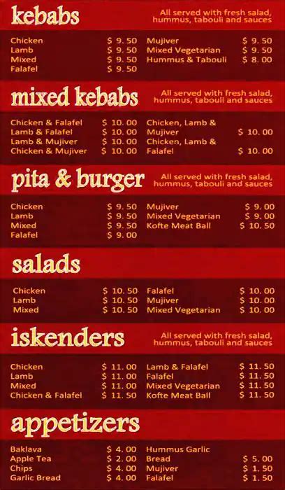 Authentic Turkish Kebab House Menu - Menumania/Zomato