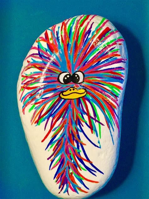 Funny, crazy haired bird. Painted rock. | Rock painting designs, Garden ...