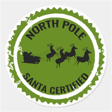 North Pole Santa Certified Classic Round Sticker | Zazzle