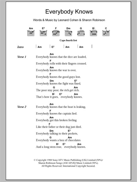 Everybody Knows by Leonard Cohen - Guitar Chords/Lyrics - Guitar Instructor