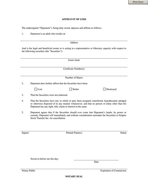 Affidavit Of Loss - Fill Online, Printable, Fillable, Blank | pdfFiller