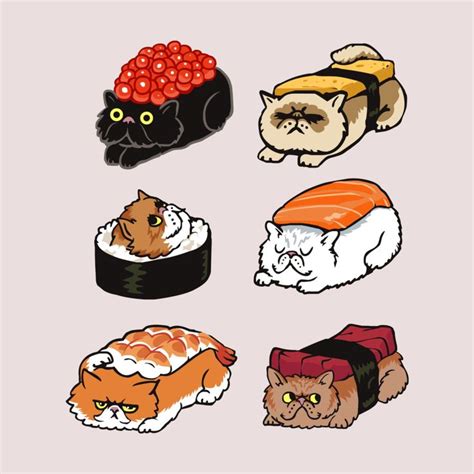 Sushi Persian Cat | huebucket's Artist Shop in 2021 | Cat tattoo, Cat art, Art