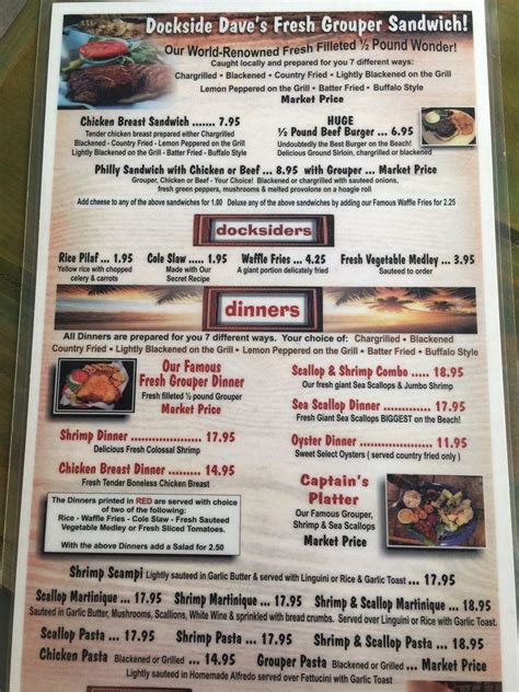 Menu at Dockside Dave's restaurant, Madeira Beach, 14701 Gulf Blvd