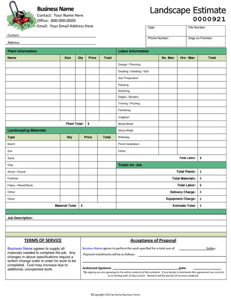 Free Landscaping Estimate Template