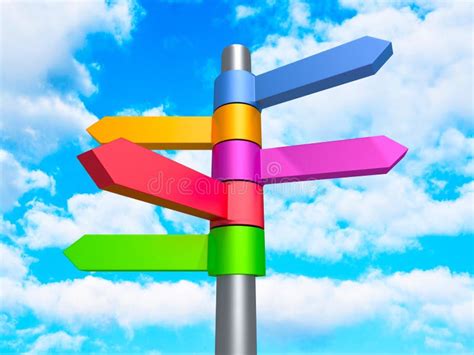 Colorful Road Direction Arrows Signs on Blue Cloud Sky Background Stock Illustration ...