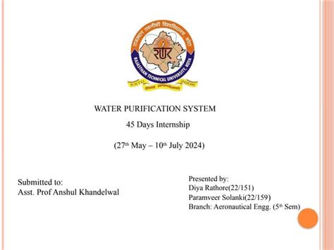 DRDO internship in water purification at different locations. | PPT | Free Download