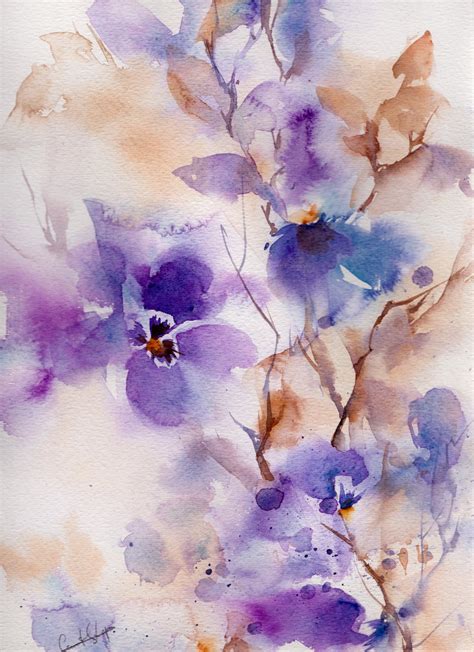 Abstract Purple Floral Painting Original Watercolor Painting