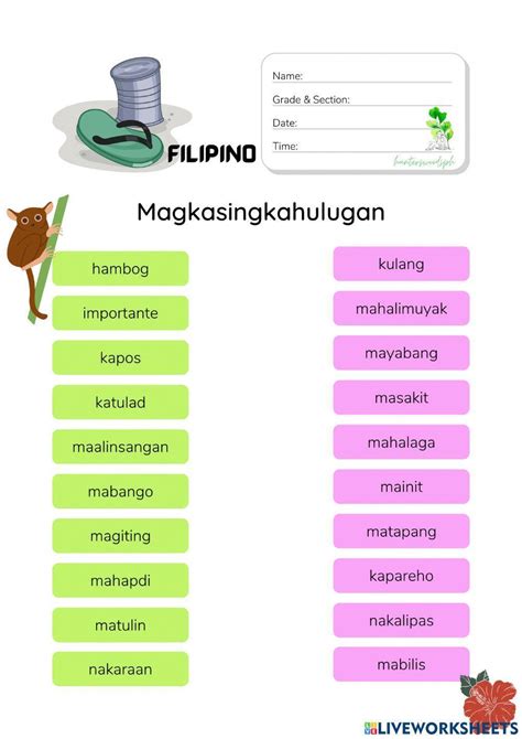 Magkasingkahulugan Worksheet (HuntersWoodsPH Filipino)