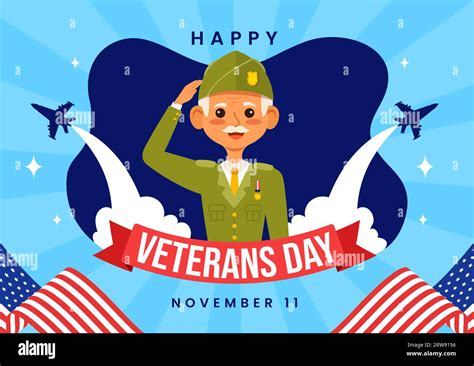 Happy Veterans Day Vector Illustration on 11 November with USA Flag and Soldiers for Honoring ...