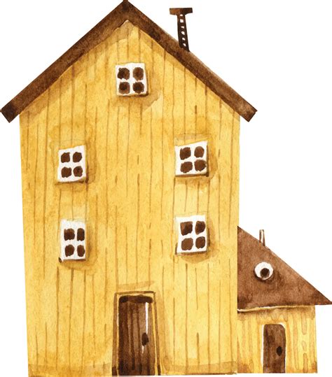 yellow wooden house in cartoon style, watercolor illustration 10974223 Vector Art at Vecteezy