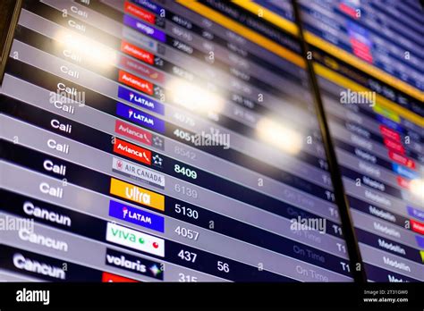 Bogota, Colombia - January 8, 2023: Macro closeup of arrivals and ...