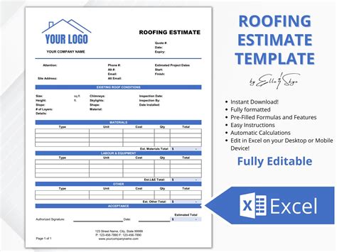 Excel Roofing Estimate Template Roofer Quote Template - Etsy Canada