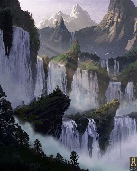 Mountain Waterfalls by Concept-Art-House on deviantART | Fantasy ...