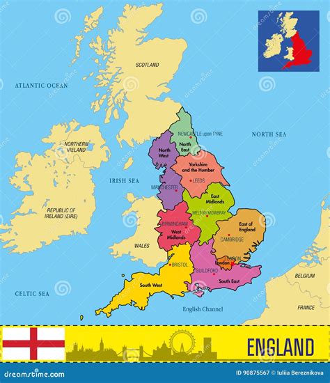 Mapa Político De Inglaterra Con Regiones Y Sus Capitales Ilustración ...