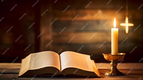 Premium Photo | Holy bible with candle in the background