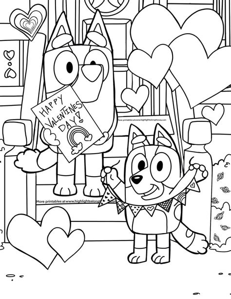 Bluey Valentines Day Coloring Page, Bluey coloring printables in 2024 | Valentines day coloring ...