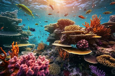 Underwater View with Fish Corals Reef and Beautiful Diversity of Marine ...