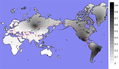 Worldwide distribution of haplogroup Q-M242. The blue star is the... | Download Scientific Diagram