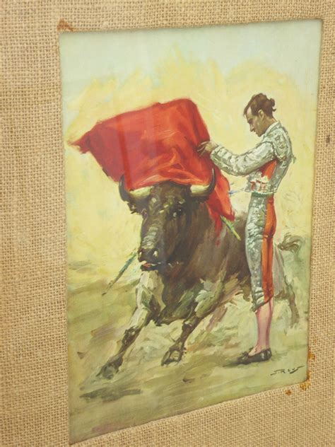 Pair Vintage Spanish Bullfighters Watercolor Signed Paintings Picture by J. Reus